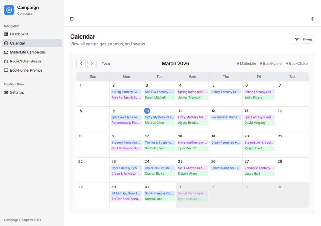 Campaign Compass calendar screen
